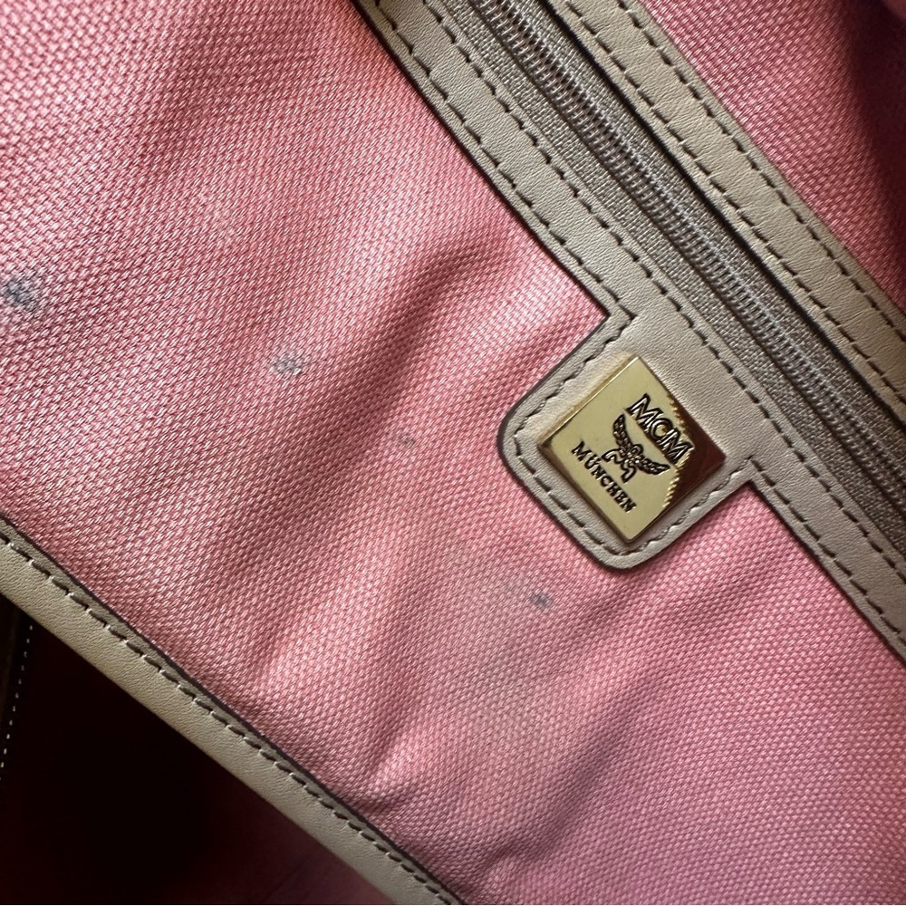 MCM Visetos Authentic Striped Tote Shoulder Bag | Beige Tan Pink| MED LG /DAMAGE - Picture 13 of 17